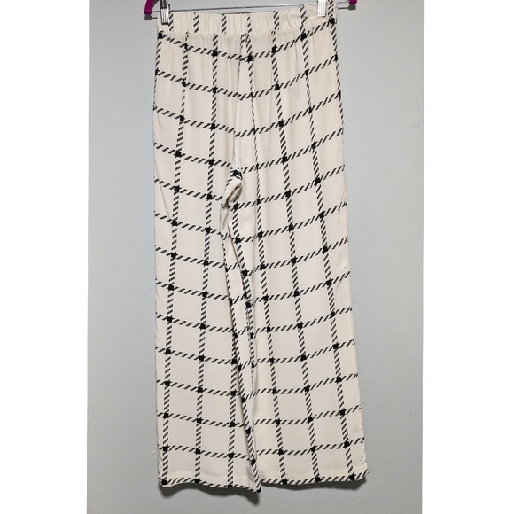 Anine Bing Cream Wide Leg Pants with Bold Check Pattern - Picture 6 of 7